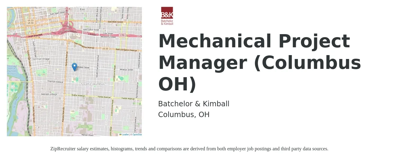 Batchelor & Kimball job posting for a Mechanical Project Manager (Columbus OH) in Columbus, OH with a salary of $87,400 to $118,300 Yearly with a map of Columbus location.