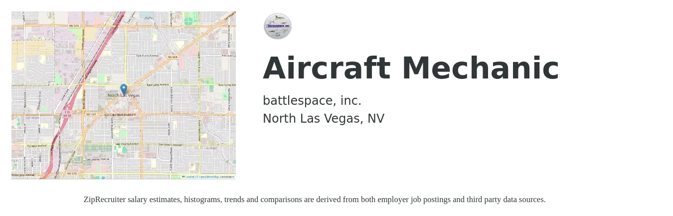 battlespace, inc. job posting for a Aircraft Mechanic in North Las Vegas, NV with a salary of $27 to $36 Hourly with a map of North Las Vegas location.