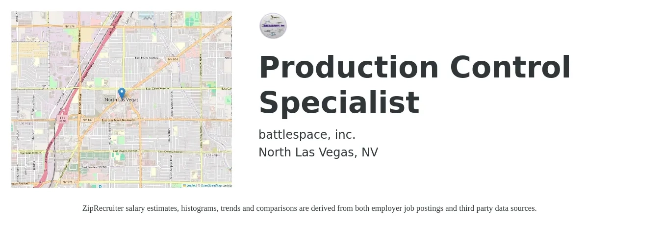 battlespace, inc. job posting for a Production Control Specialist in North Las Vegas, NV with a salary of $22 to $36 Hourly with a map of North Las Vegas location.