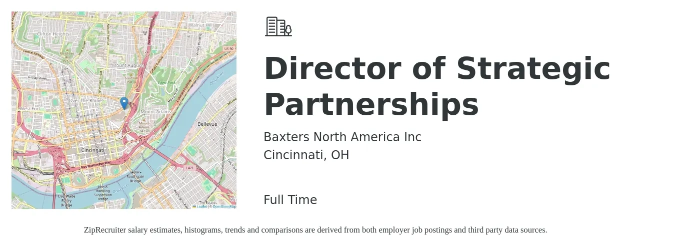 Baxters North America Inc job posting for a Director of Strategic Partnerships in Cincinnati, OH with a salary of $89,300 to $143,100 Yearly with a map of Cincinnati location.