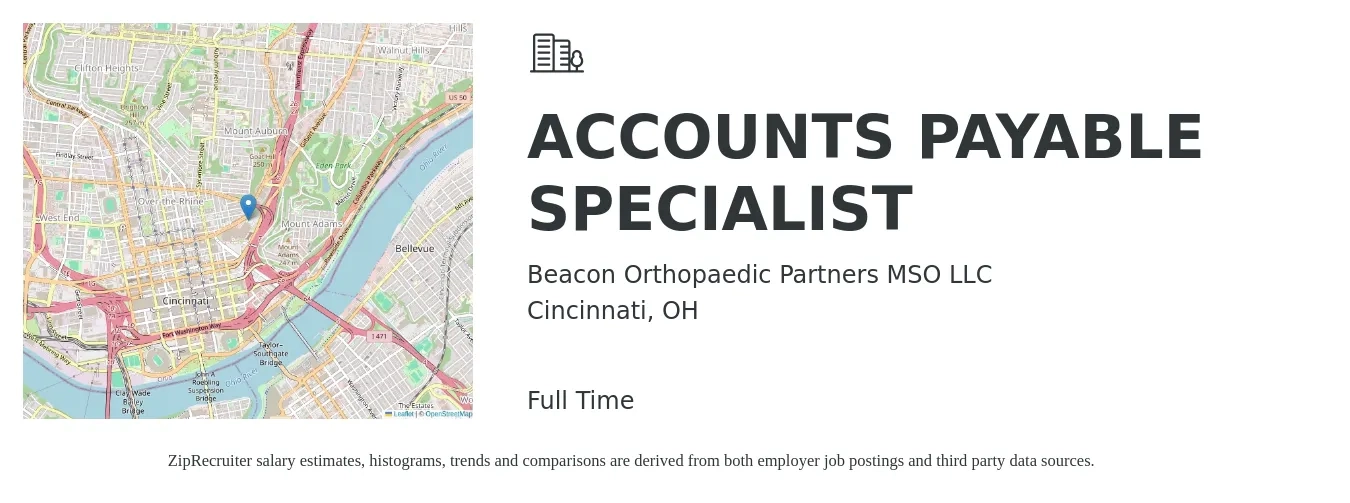 Beacon Orthopaedic Partners MSO LLC job posting for a ACCOUNTS PAYABLE SPECIALIST in Cincinnati, OH with a salary of $20 to $26 Hourly with a map of Cincinnati location.