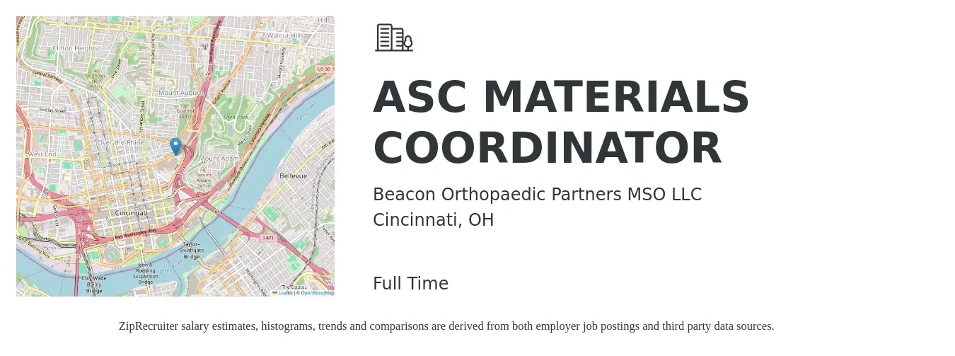 Beacon Orthopaedic Partners MSO LLC job posting for a ASC MATERIALS COORDINATOR in Cincinnati, OH with a salary of $19 to $27 Hourly with a map of Cincinnati location.