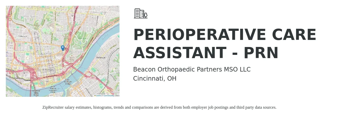 Beacon Orthopaedic Partners MSO LLC job posting for a PERIOPERATIVE CARE ASSISTANT - PRN in Cincinnati, OH with a salary of $19 to $27 Hourly with a map of Cincinnati location.