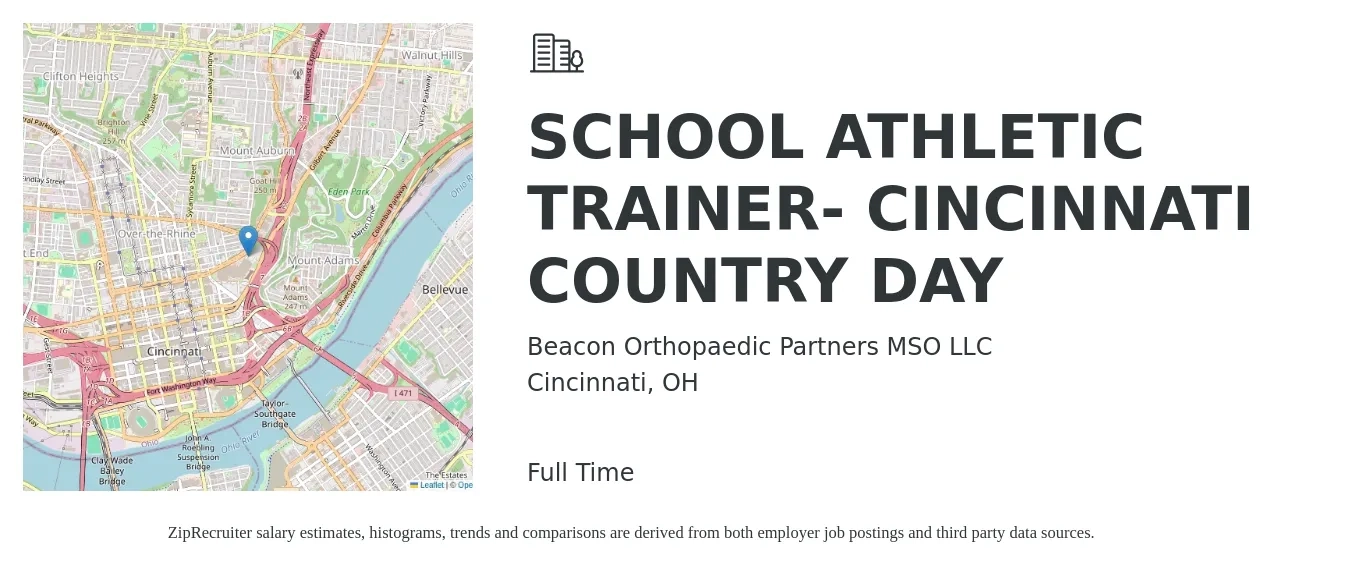 Beacon Orthopaedic Partners MSO LLC job posting for a SCHOOL ATHLETIC TRAINER- CINCINNATI COUNTRY DAY in Cincinnati, OH with a salary of $22 to $30 Hourly with a map of Cincinnati location.