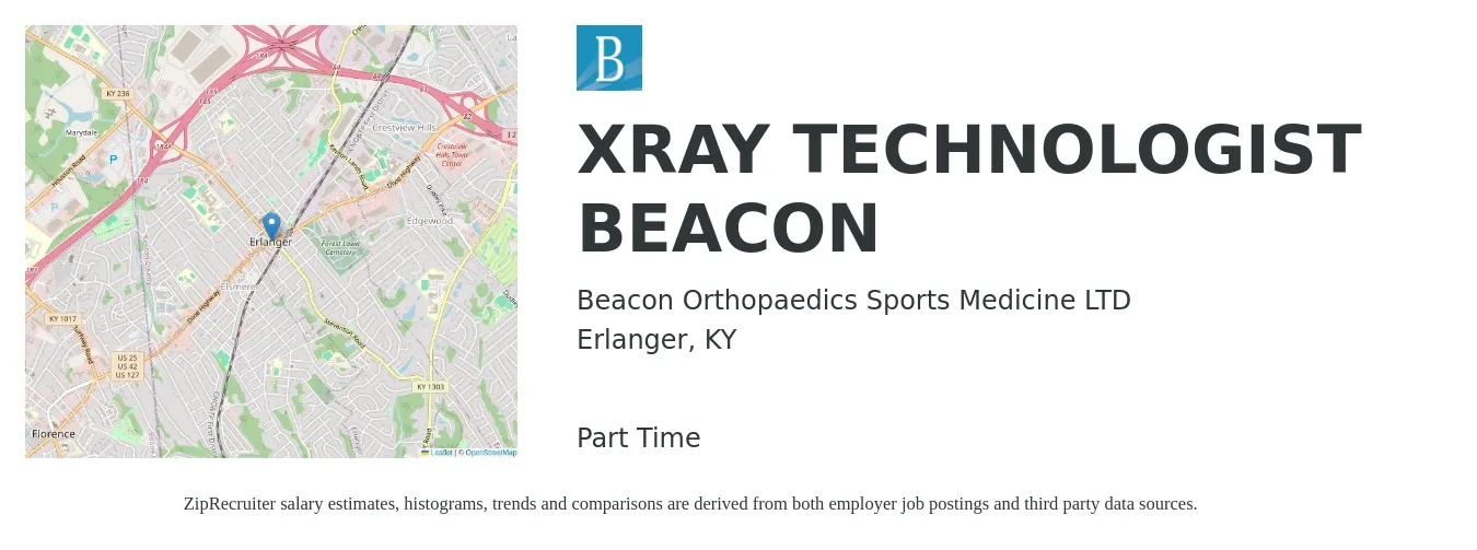 Beacon Orthopaedics Sports Medicine LTD job posting for a XRAY TECHNOLOGIST BEACON in Erlanger, KY with a salary of $1,230 to $2,160 Weekly with a map of Erlanger location.