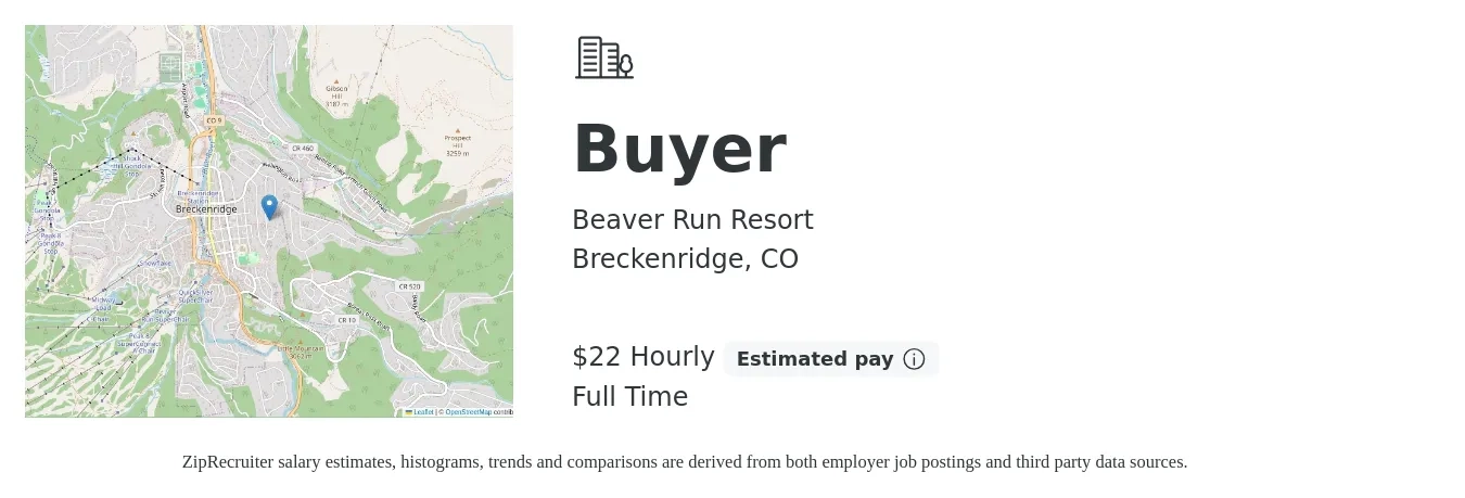 Beaver Run Resort job posting for a Buyer in Breckenridge, CO with a salary of $23 Hourly with a map of Breckenridge location.