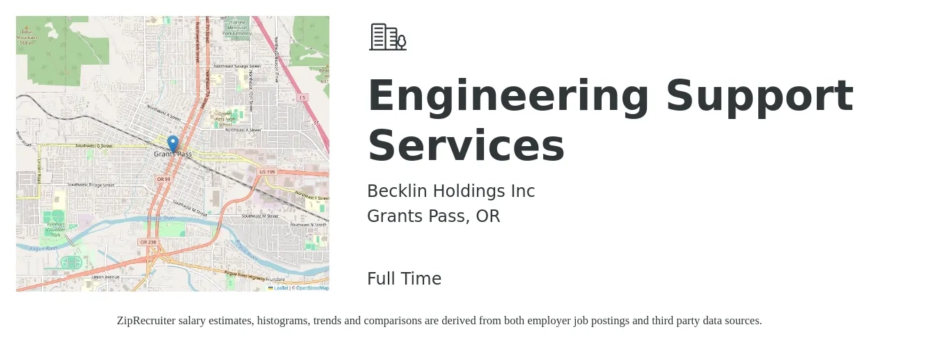 Becklin Holdings Inc job posting for a Engineering Support Services in Grants Pass, OR with a salary of $31 to $48 Hourly with a map of Grants Pass location.
