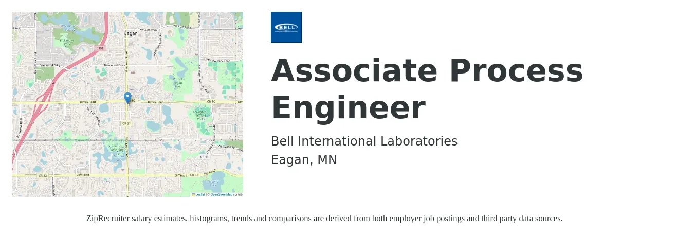 BELL INTERNATIONAL LABORATORIES, INC. job posting for a Associate Process Engineer in Eagan, MN with a salary of $76,000 to $105,000 Yearly with a map of Eagan location.