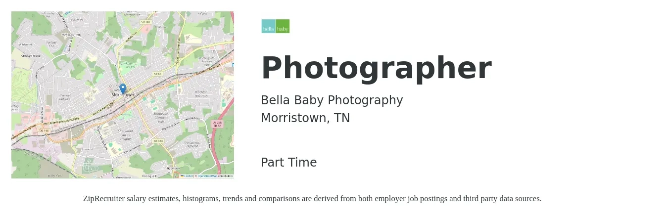 Bella Baby Photography job posting for a Photographer in Morristown, TN with a salary of $14 to $20 Hourly with a map of Morristown location.