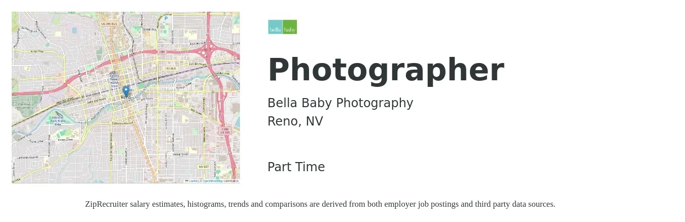 Bella Baby Photography job posting for a Photographer in Reno, NV with a salary of $16 to $22 Hourly with a map of Reno location.