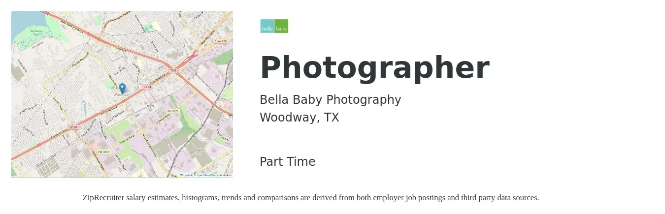 Bella Baby Photography job posting for a Photographer in Woodway, TX with a salary of $14 to $20 Hourly with a map of Woodway location.