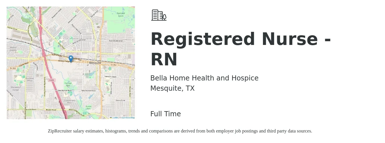 Bella Home Health and Hospice job posting for a Registered Nurse - RN in Mesquite, TX with a salary of $33 to $51 Hourly with a map of Mesquite location.