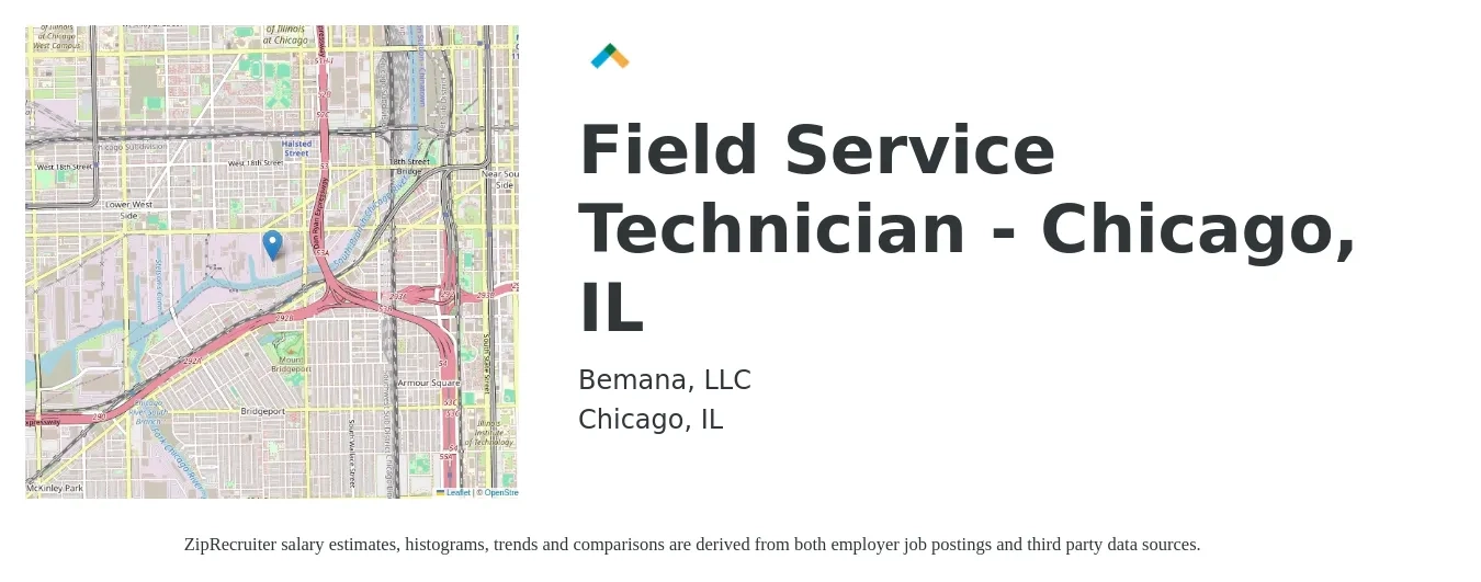Bemana, LLC job posting for a Field Service Technician - Chicago, IL in Chicago, IL with a salary of $20 to $31 Hourly with a map of Chicago location.