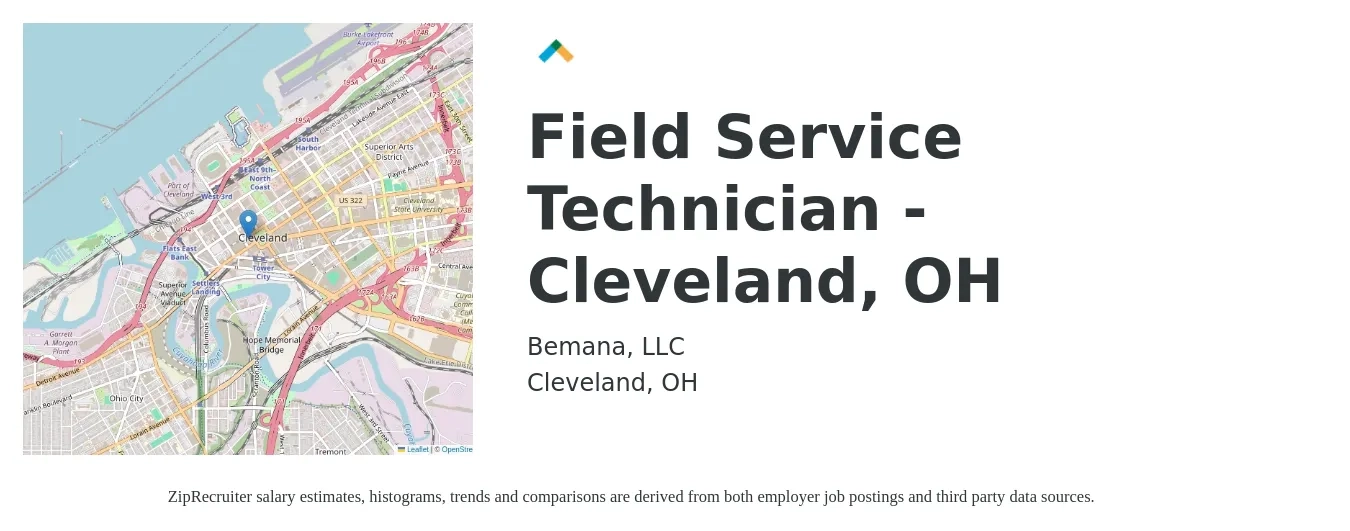 Bemana, LLC job posting for a Field Service Technician - Cleveland, OH in Cleveland, OH with a salary of $19 to $29 Hourly with a map of Cleveland location.