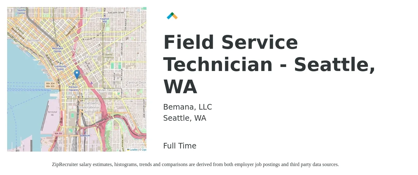 Bemana, LLC job posting for a Field Service Technician - Seattle, WA in Seattle, WA with a salary of $23 to $34 Hourly with a map of Seattle location.