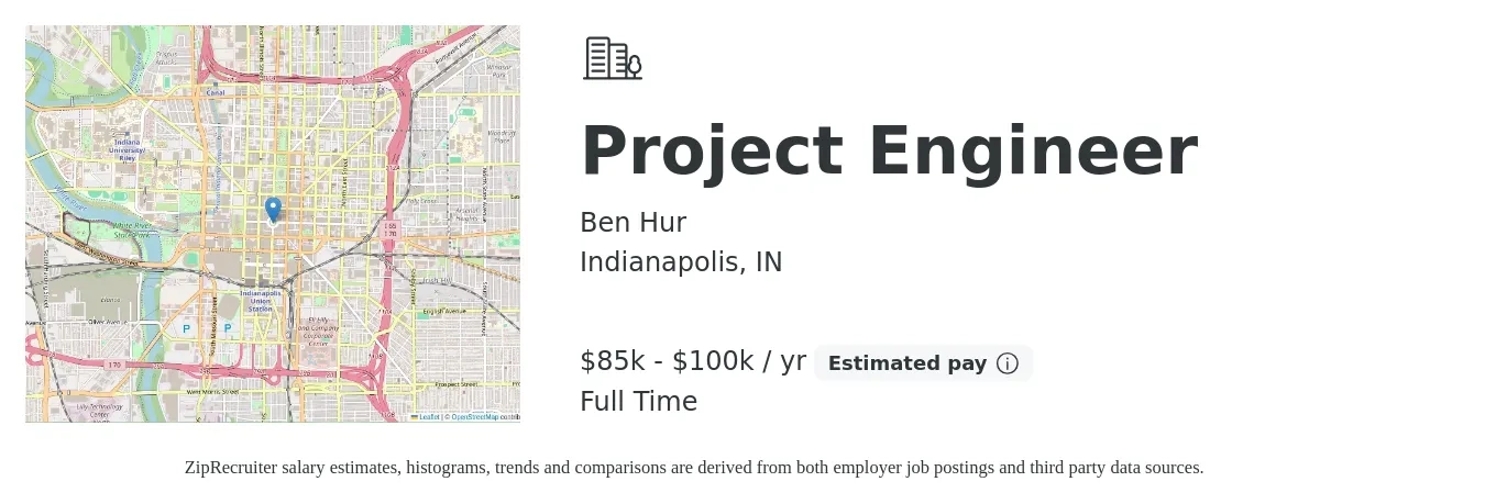 Ben Hur job posting for a Project Engineer in Indianapolis, IN with a salary of $60,000 to $70,000 Yearly with a map of Indianapolis location.