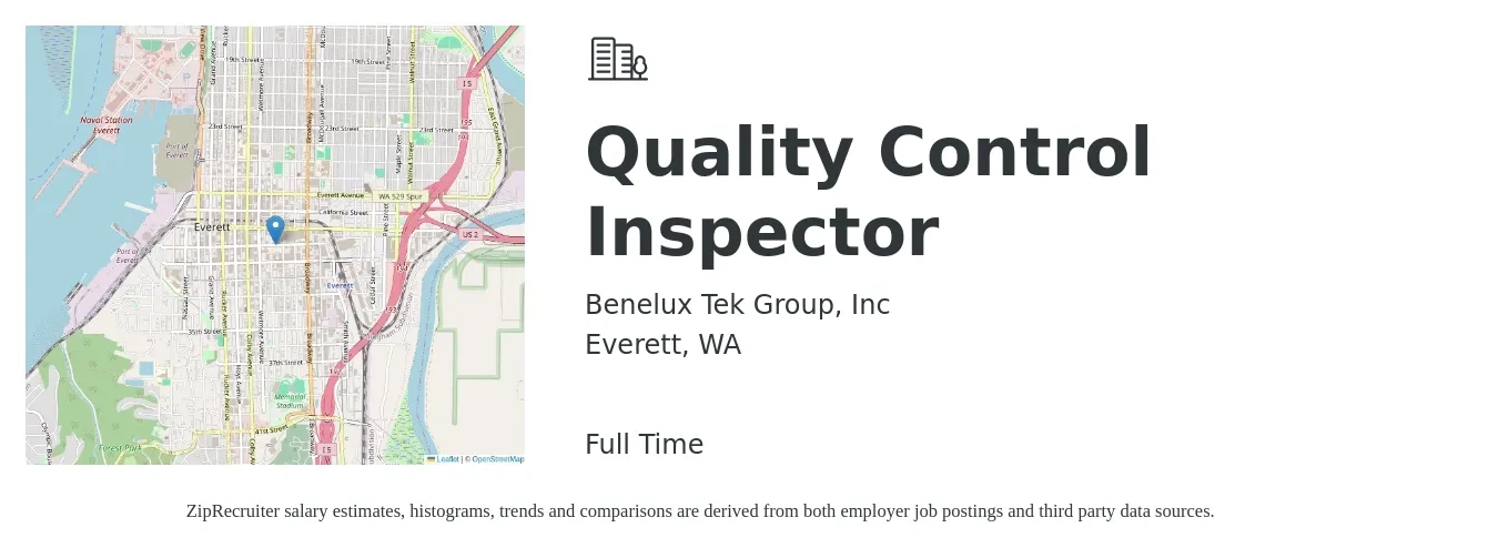 Benelux Tek Group, Inc job posting for a Quality Control Inspector in Everett, WA with a salary of $20 to $28 Hourly with a map of Everett location.