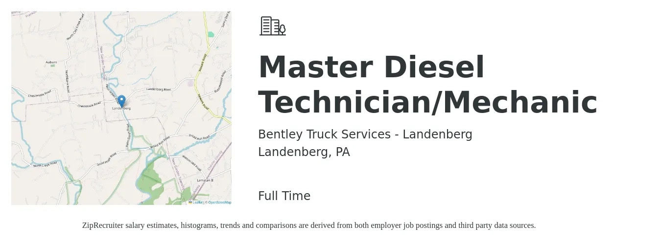 Bentley Truck Services - Landenberg job posting for a Master Diesel Technician/Mechanic in Landenberg, PA with a salary of $24 to $31 Hourly with a map of Landenberg location.