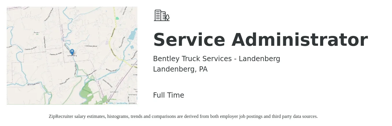 Bentley Truck Services - Landenberg job posting for a Service Administrator in Landenberg, PA with a salary of $19 to $26 Hourly with a map of Landenberg location.