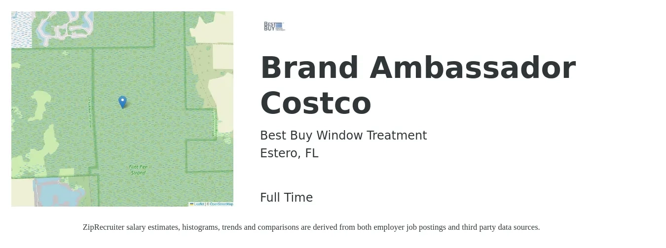 Best Buy Window Treatment job posting for a Brand Ambassador Costco in Estero, FL with a salary of $16 to $23 Hourly with a map of Estero location.