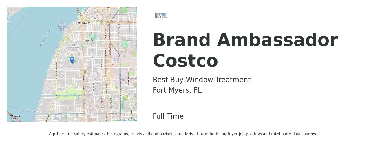 Best Buy Window Treatment job posting for a Brand Ambassador Costco in Fort Myers, FL with a salary of $16 to $22 Hourly with a map of Fort Myers location.