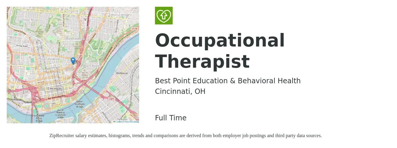 Best Point Education & Behavioral Health job posting for a Occupational Therapist in Cincinnati, OH with a salary of $62,000 Yearly with a map of Cincinnati location.