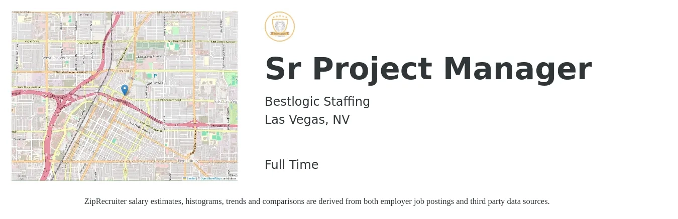 Bestlogic Staffing job posting for a Sr Project Manager in Las Vegas, NV with a salary of $98,900 to $139,400 Yearly with a map of Las Vegas location.