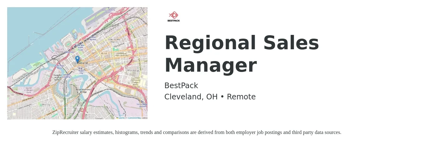 BestPack job posting for a Regional Sales Manager in Cleveland, OH with a salary of $80,000 to $200,000 Yearly with a map of Cleveland location.