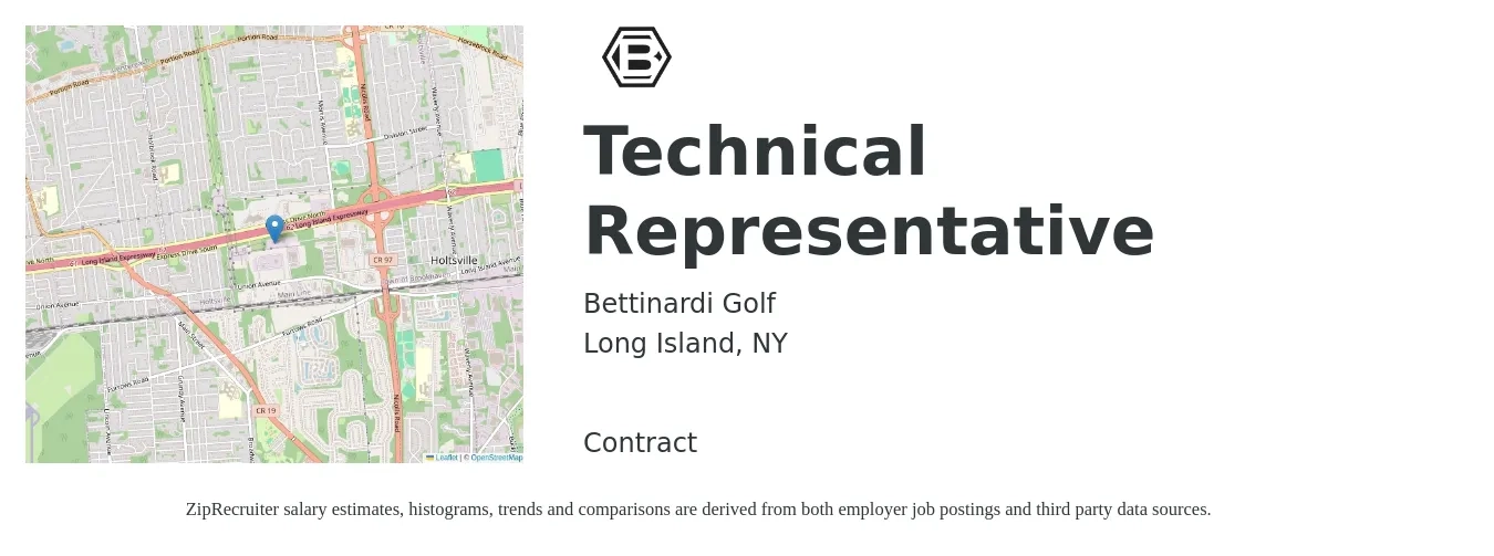 Bettinardi Golf job posting for a Technical Representative in Long Island, NY with a salary of $21 to $33 Hourly with a map of Long Island location.