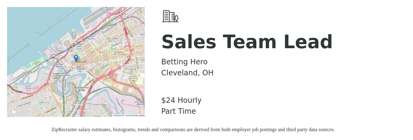 Betting Hero job posting for a Sales Team Lead in Cleveland, OH with a salary of $25 Hourly with a map of Cleveland location.