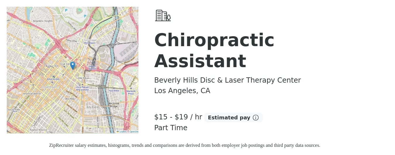 Beverly Hills Disc & Laser Therapy Center job posting for a Chiropractic Assistant in Los Angeles, CA with a salary of $16 to $20 Hourly with a map of Los Angeles location.