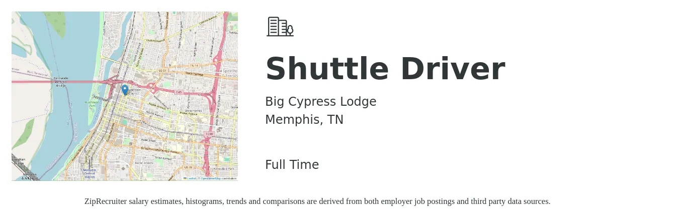 Big Cypress Lodge job posting for a Shuttle Driver in Memphis, TN with a salary of $14 to $20 Hourly with a map of Memphis location.