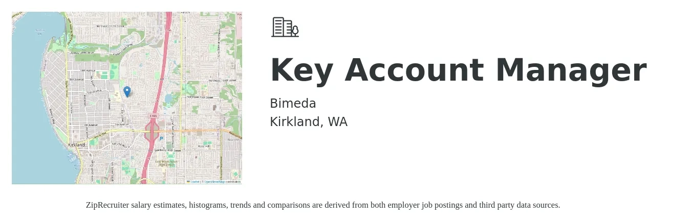 Bimeda Inc. job posting for a Key Account Manager in Kirkland, WA with a salary of $83,000 to $126,200 Yearly with a map of Kirkland location.