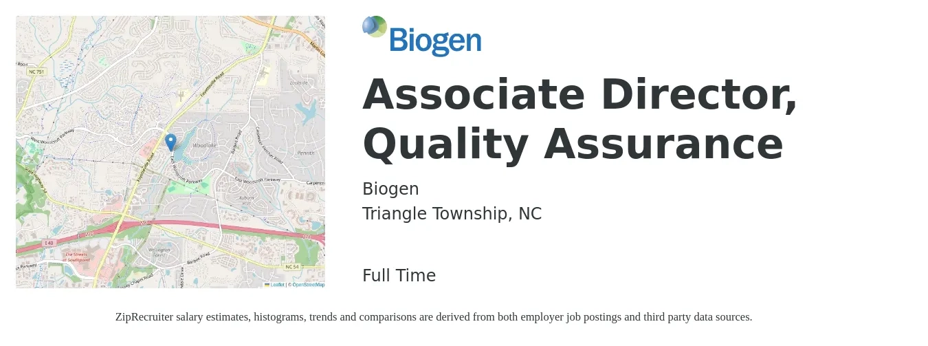 Biogen job posting for a Associate Director, Quality Assurance in Triangle Township, NC with a salary of $18 to $34 Hourly with a map of Triangle Township location.
