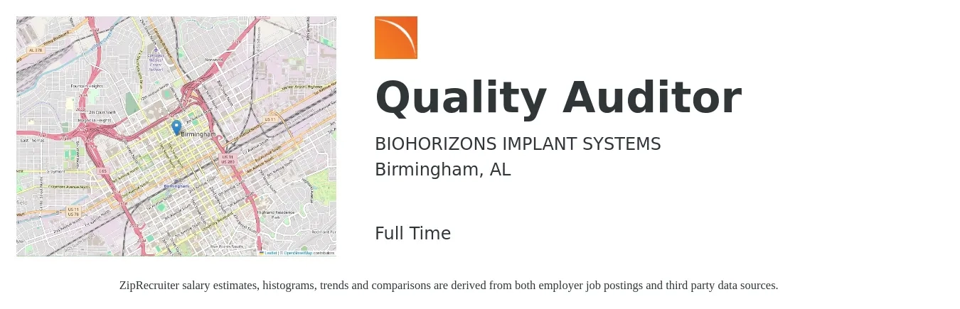 BIOHORIZONS IMPLANT SYSTEMS job posting for a Quality Auditor in Birmingham, AL with a salary of $17 to $32 Hourly with a map of Birmingham location.