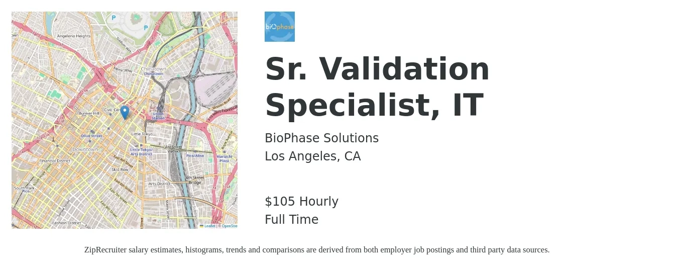 BioPhase Solutions job posting for a Sr. Validation Specialist, IT in Los Angeles, CA with a salary of $110 Hourly with a map of Los Angeles location.