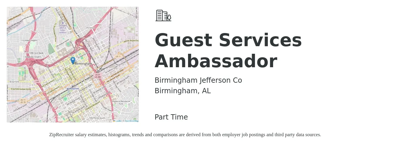 Birmingham Jefferson Co job posting for a Guest Services Ambassador in Birmingham, AL with a salary of $14 to $17 Hourly with a map of Birmingham location.