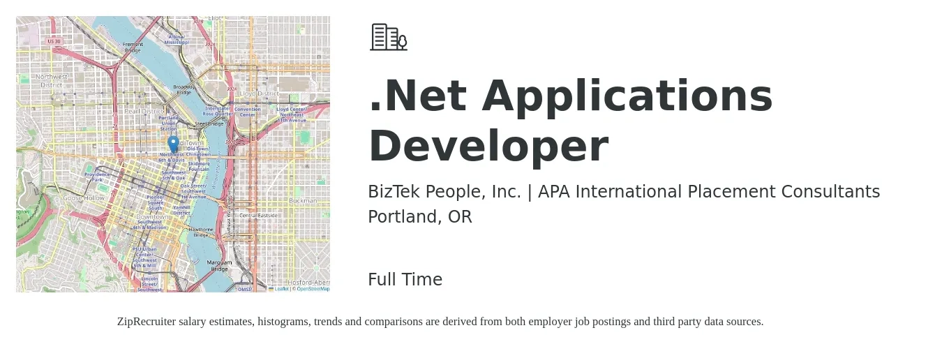 BizTek People, Inc. | APA International Placement Consultants job posting for a .Net Applications Developer in Portland, OR with a salary of $47 to $67 Hourly with a map of Portland location.