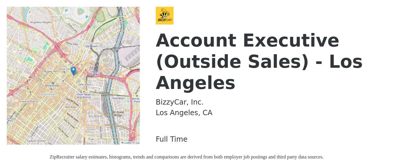 BizzyCar, Inc. job posting for a Account Executive (Outside Sales) - Los Angeles in Los Angeles, CA with a salary of $175,000 Yearly with a map of Los Angeles location.