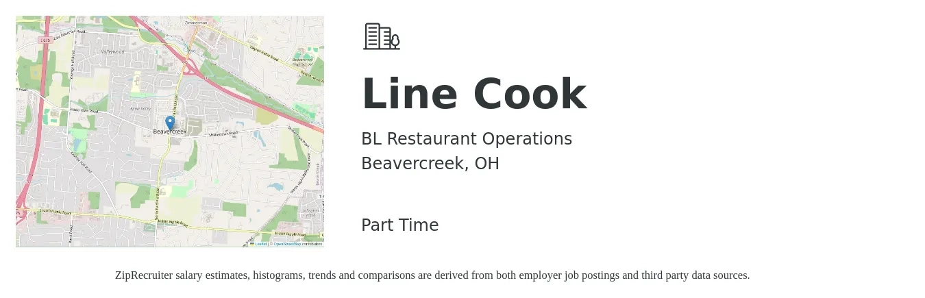 BL Restaurant Operations job posting for a Line Cook in Beavercreek, OH with a salary of $14 to $18 Hourly with a map of Beavercreek location.