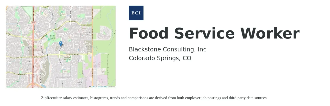 Blackstone Consulting, Inc job posting for a Food Service Worker in Colorado Springs, CO with a salary of $13 to $16 Hourly with a map of Colorado Springs location.