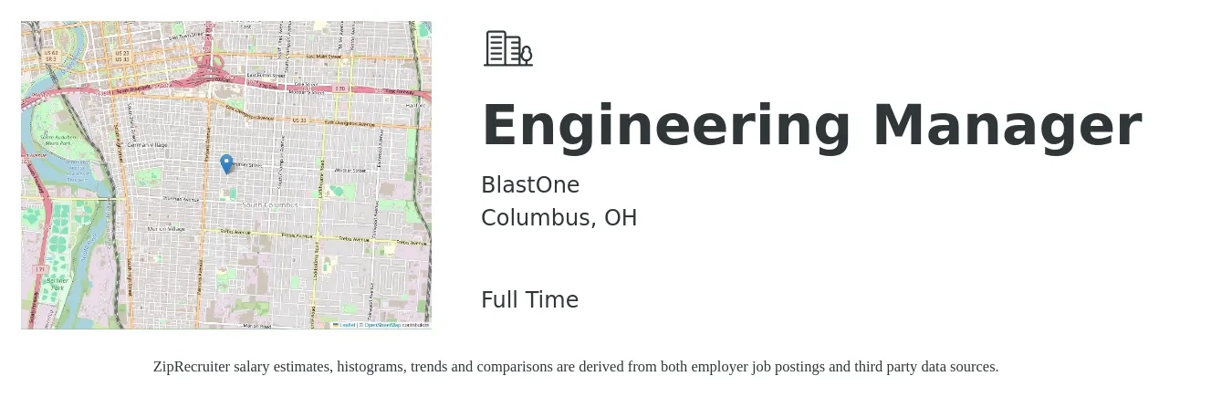 BlastOne job posting for a Engineering Manager in Columbus, OH with a salary of $145,000 Yearly with a map of Columbus location.