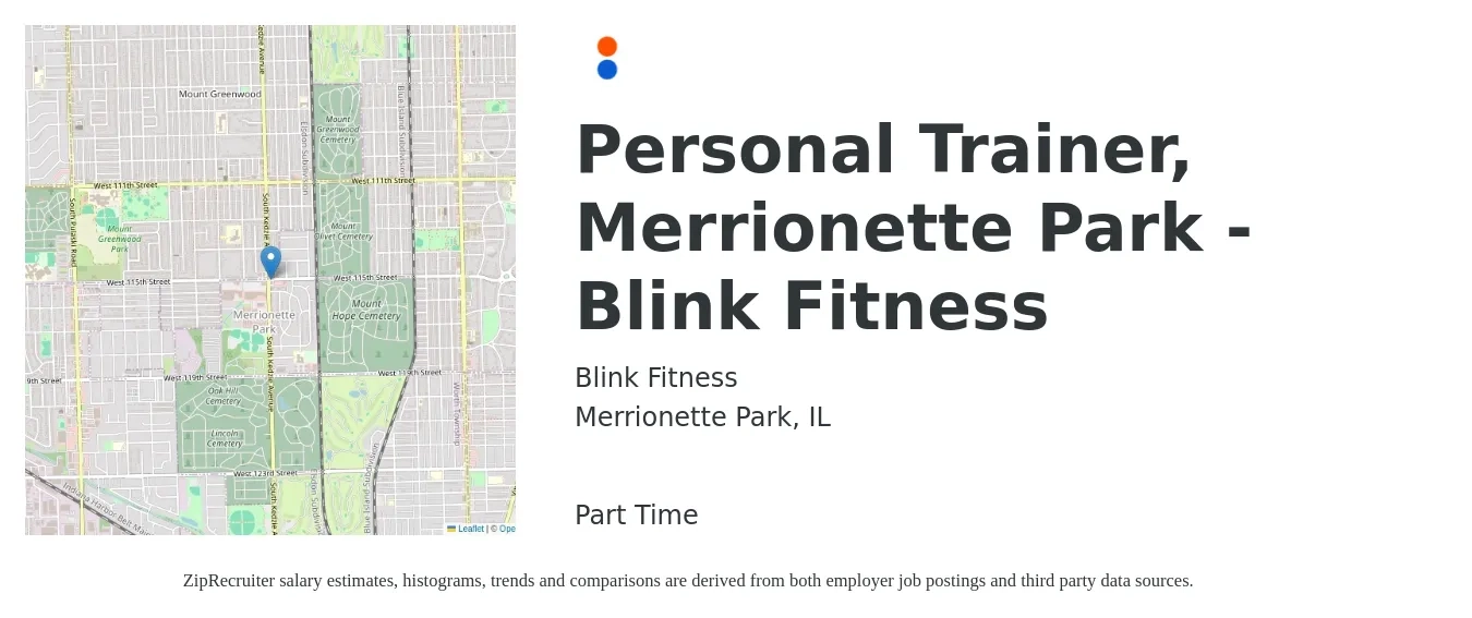 Blink Fitness job posting for a Personal Trainer, Merrionette Park - Blink Fitness in Merrionette Park, IL with a salary of $20 to $32 Hourly with a map of Merrionette Park location.