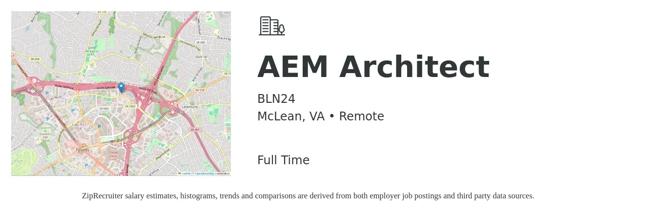 BLN24 job posting for a AEM Architect in McLean, VA with a salary of $204,200 Yearly with a map of McLean location.