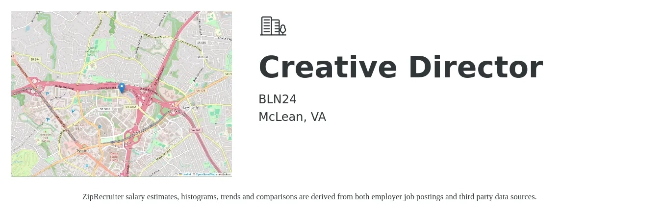 BLN24 job posting for a Creative Director in McLean, VA with a salary of $100,600 to $153,600 Yearly with a map of McLean location.
