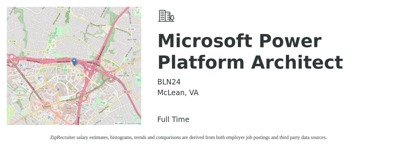 BLN24 job posting for a Microsoft Power Platform Architect in McLean, VA with a salary of $72 to $90 Hourly with a map of McLean location.