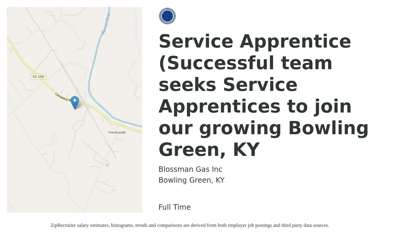 Blossman Gas Inc job posting for a Service Apprentice (Successful team seeks Service Apprentices to join our growing Bowling Green, KY in Bowling Green, KY with a salary of $18 to $24 Hourly with a map of Bowling Green location.