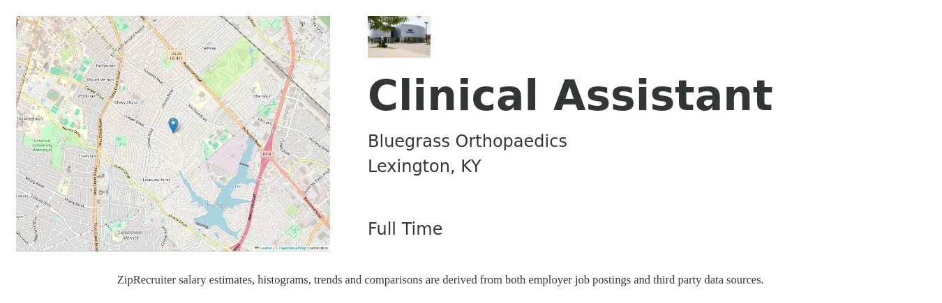 Bluegrass Orthopaedics job posting for a Clinical Assistant in Lexington, KY with a salary of $14 to $20 Hourly with a map of Lexington location.