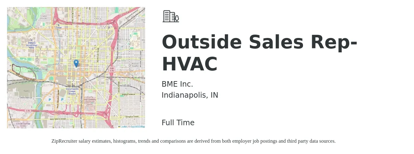 BME Inc. job posting for a Outside Sales Rep- HVAC in Indianapolis, IN with a salary of $50,200 to $86,000 Yearly with a map of Indianapolis location.