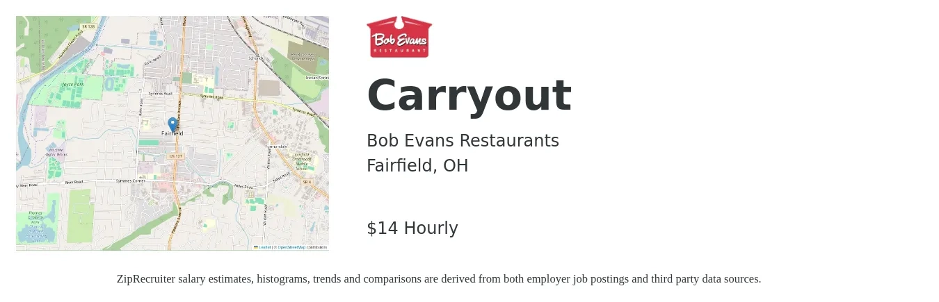 Bob Evans Restaurants job posting for a Carryout in Fairfield, OH with a salary of $15 Hourly with a map of Fairfield location.